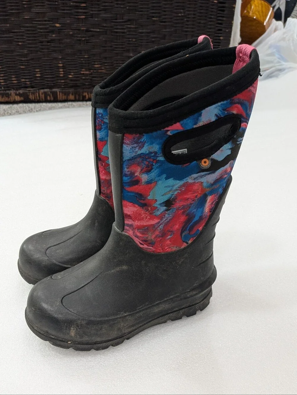 Bogs Neo Classic Oil Twist  Waterproof Winter Boots Kids 12 Watercolor Pink Blue